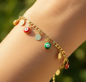 Authentic Gold Color Multi Color Evil Eye Bracelet 18K Gold Plated Designer Bracelet