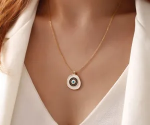 Authentic PERGEN 14K Gold-Plated White Evil Eye Necklace Summer Minimalist