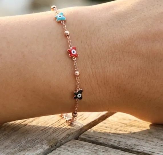 Authentic Elegant Rose Gold Plated Evil Eye Charm Bracelet for Women | Handmade Minimalist