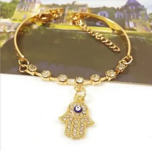Authentic Hamsa Evil Eye Crystal Gold Plated Hand Bracelet - A Magical Guardian Charm