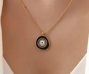 Authentic PERGEN 14K Gold-Plated Black, Authentic Evil Eye Necklace Summer Minimalist