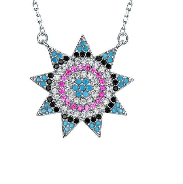 Authentic Sunflower Evil Eye CZ Cubic Micro Pave Charm Pendant Necklace Gold Plated I65