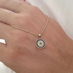 Authentic 0.30 Ct Simulated Diamond Evil Eye Pendant Necklace in 14K Yellow Gold Plated