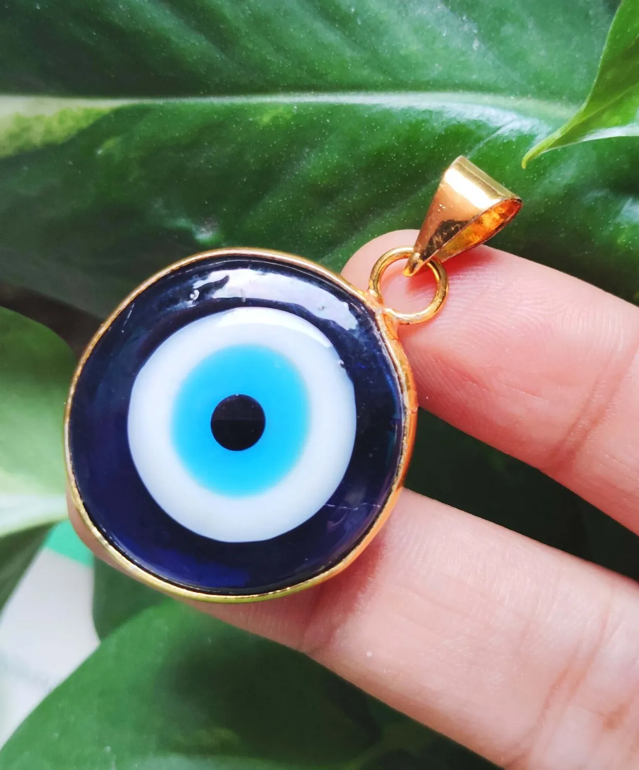 Authentic Eye of Protection: Greek Evil Eye Gold Plated Bezel Pendant