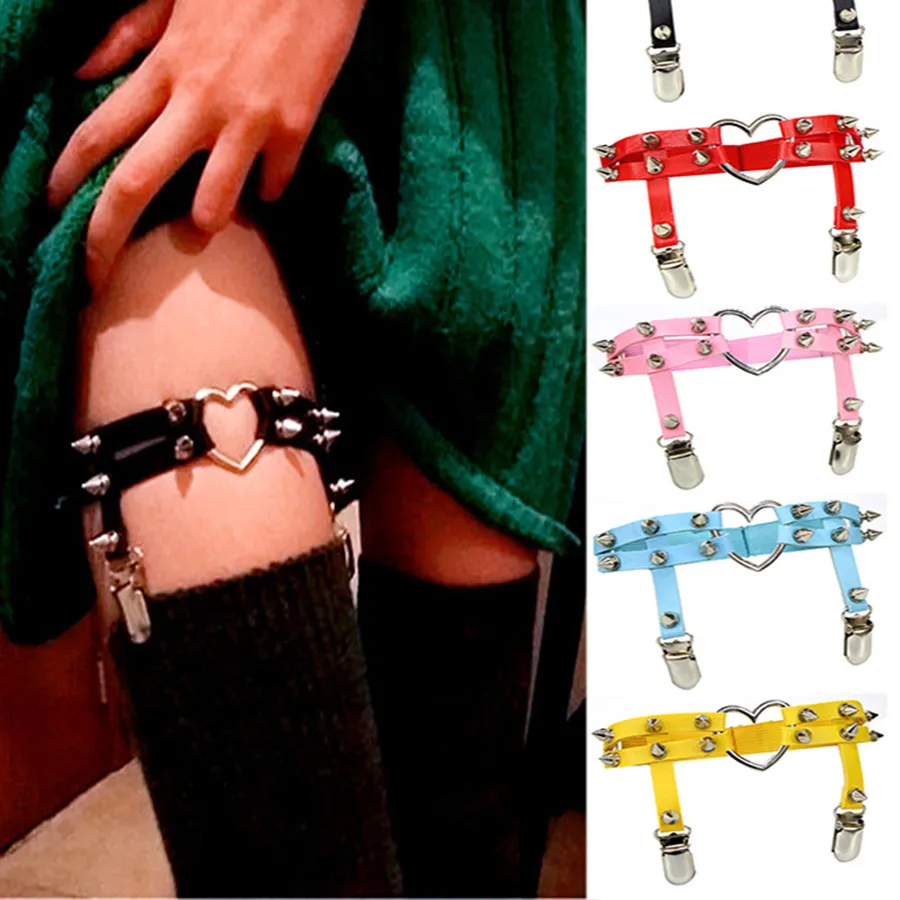 Authentic 1Pcs Women Punk Goth Heart PU Leather Elastic Leg Rings Body Jewelry On The Legs Elastic Body Chains Suspender Garters Belt