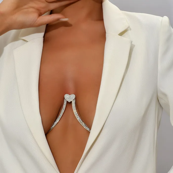 Authentic Stonefans Heart Rhinestone Chest Bracket Body Jewelry Bra Chain For Women Chain Top Bikini Halter Bra Banquet Breast Support