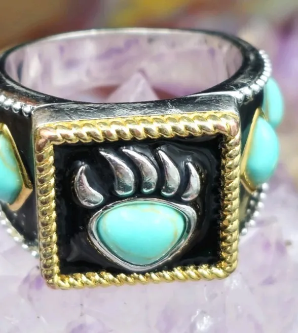 Authentic Size 9 Legend of Bear Claw Danbury Mint Turquoise Silver Gold Plated Men's Ring