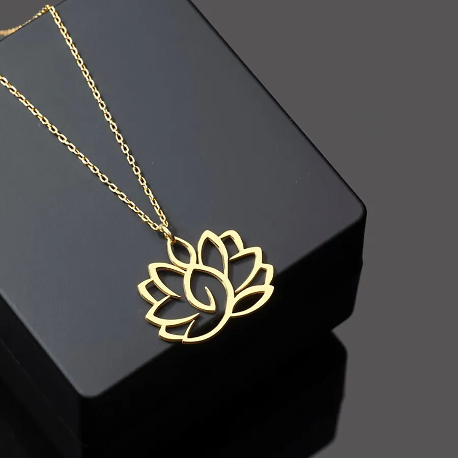Authentic lucky charm necklace Yoga Lotus Flower Chakra Necklace Gold Color Buddhist Symbol Necklaces Lucky Amulet Spiritual Jewelry colie