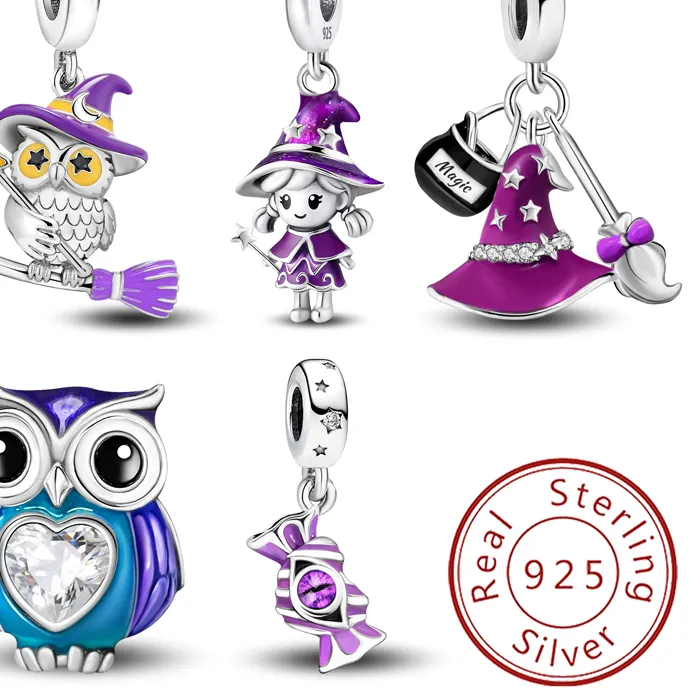 Authentic 925 Sterling Silver Halloween Magic Hat Phantom Pumpkin Devil Fit Diy Bracelet Necklace Making Of Fine Jewelry