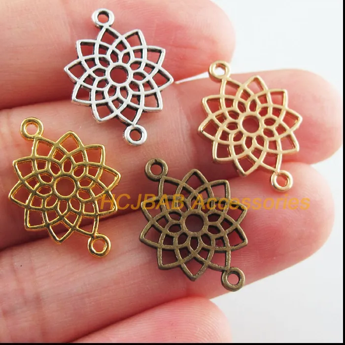 Authentic 35Pcs Tibetan Silver Plated,  Antiqued Gold Plated,  Bronze Plated Lotus Charms Connectors 14x20mm