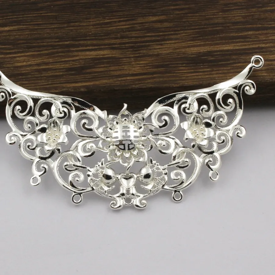 Authentic 4pcs Quality Brass Casted Double Happiness Flowers Pendant Loops Connectors Gold plated DIY Bridal Wedding Jewelry Accessories