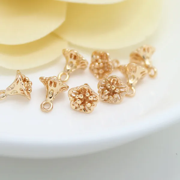 Authentic (1461)10PCS 7x8MM 24K Champagne Gold Color Plated Brass Small Lotus Charms High Quality Diy Jewelry Accessories