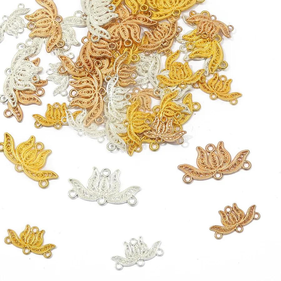 Authentic 5-10pcs/lot Gold Silver Color Metal Zinc Alloy Lotus Flowers Connector Charms for DIY Jewelry Accessories Hand Made Materials