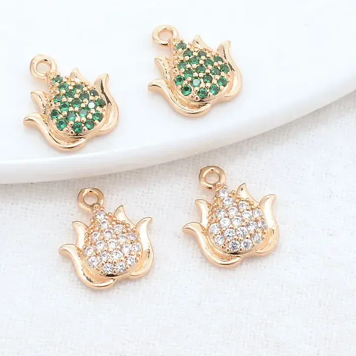 Authentic 11*12MM 14K Gold Color Brass and Zircon Lotus Flowers Charms Pendants Necklace Bracelet Jewelry Making Supplies Diy Accessories