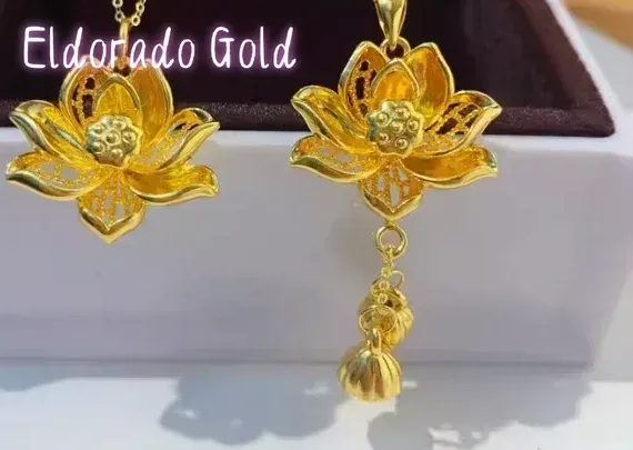 Authentic Eldorado Gold 24k pure gold lotus flower pendants for women 999 real gold flowers pendant fine gold jewelry accessories