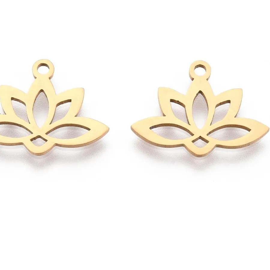 Authentic 5Pcs Hollow Lotus Flower Pendants Real 18K Gold Plated 201 Stainless Steel Laser Cut Lotus Charms 14x18.5x1mm Metal Yoga