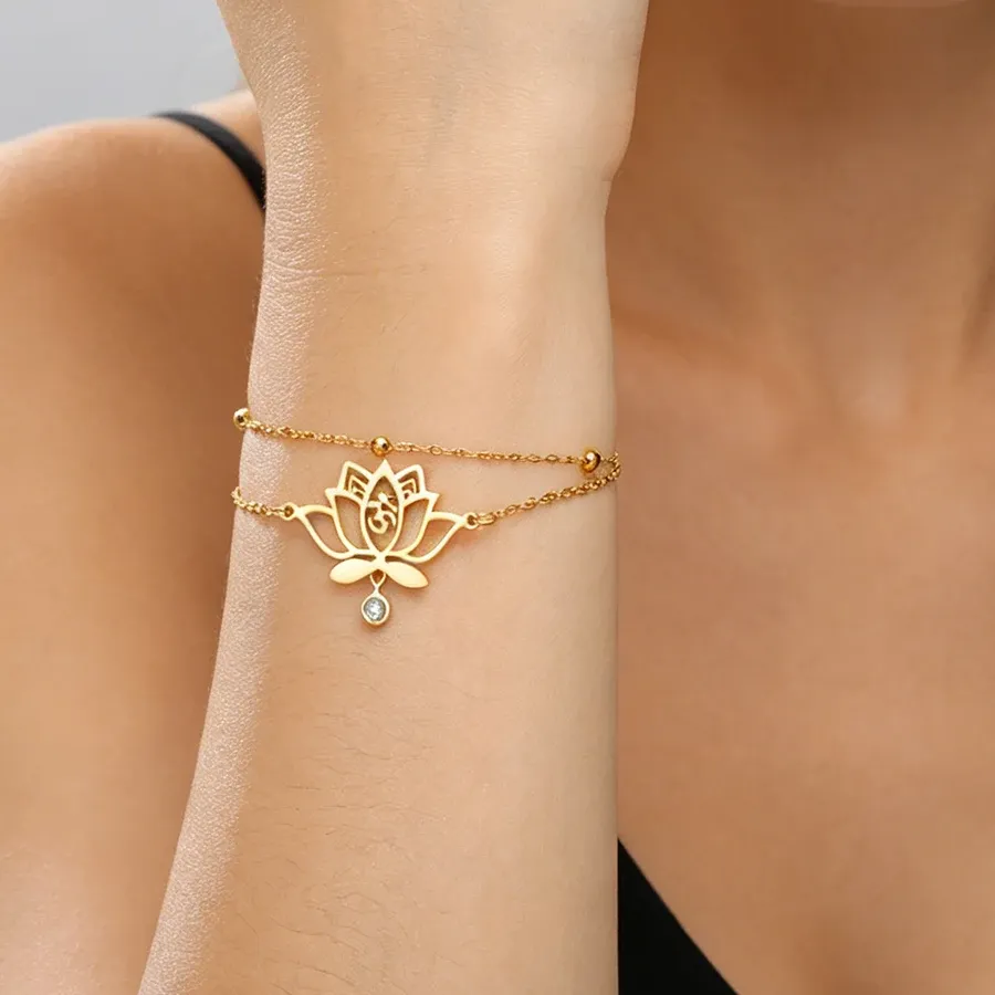 Authentic Cosmic Bloom Om Bracelet - Harmonizing Gold Aura Chain