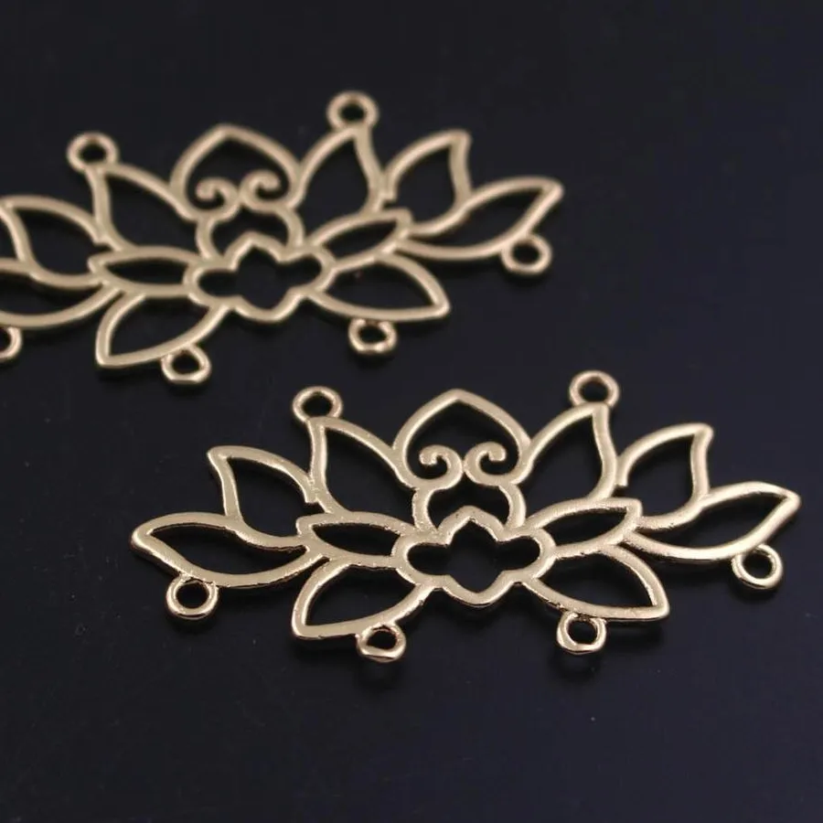 Authentic 10pcs Brass Casted Filigree Lotus Flower Loops Connectors Charms DIY Oriental Tassel Choker Necklace Head Jewelry Accessories