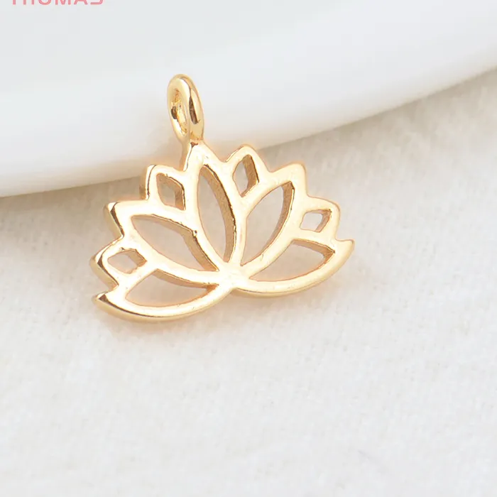 Authentic (783)10PCS 8x12.5MM 24K Gold Color Plated Lotus Flowers Pendants Charms High Quality DIY Jewelry Making Findings Accessories