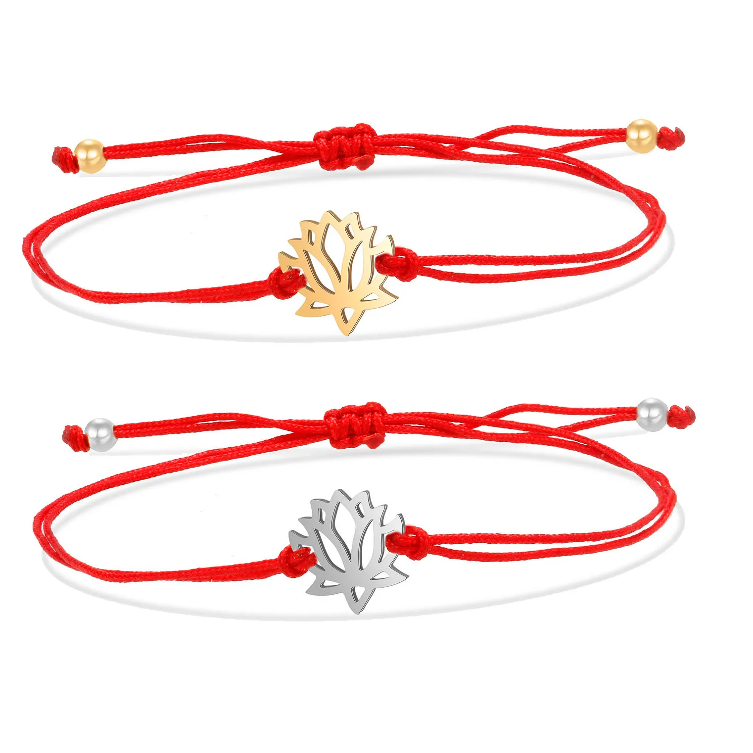 Authentic Lotus Bloom of Serenity - Sacred Red String Gold-Plated Bracelet