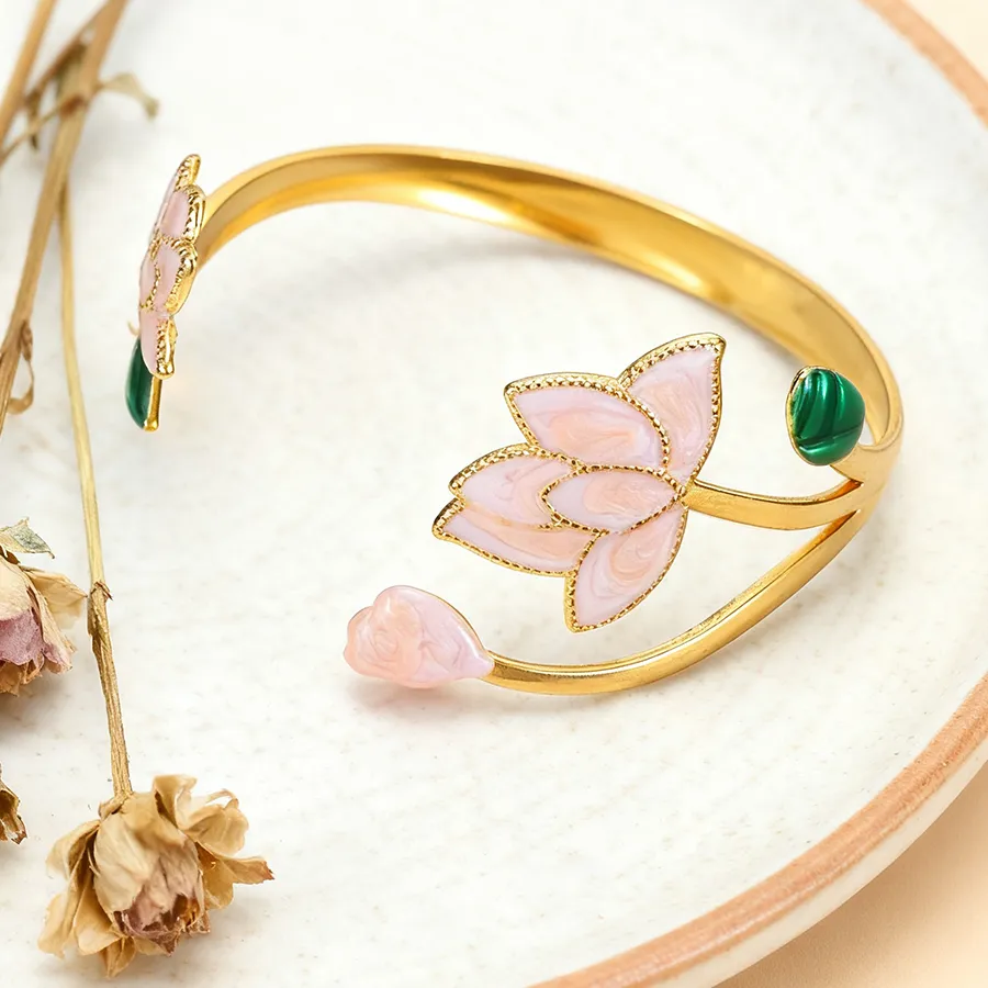 Authentic The Blossoming Lotus Cuff of Summer Radiance