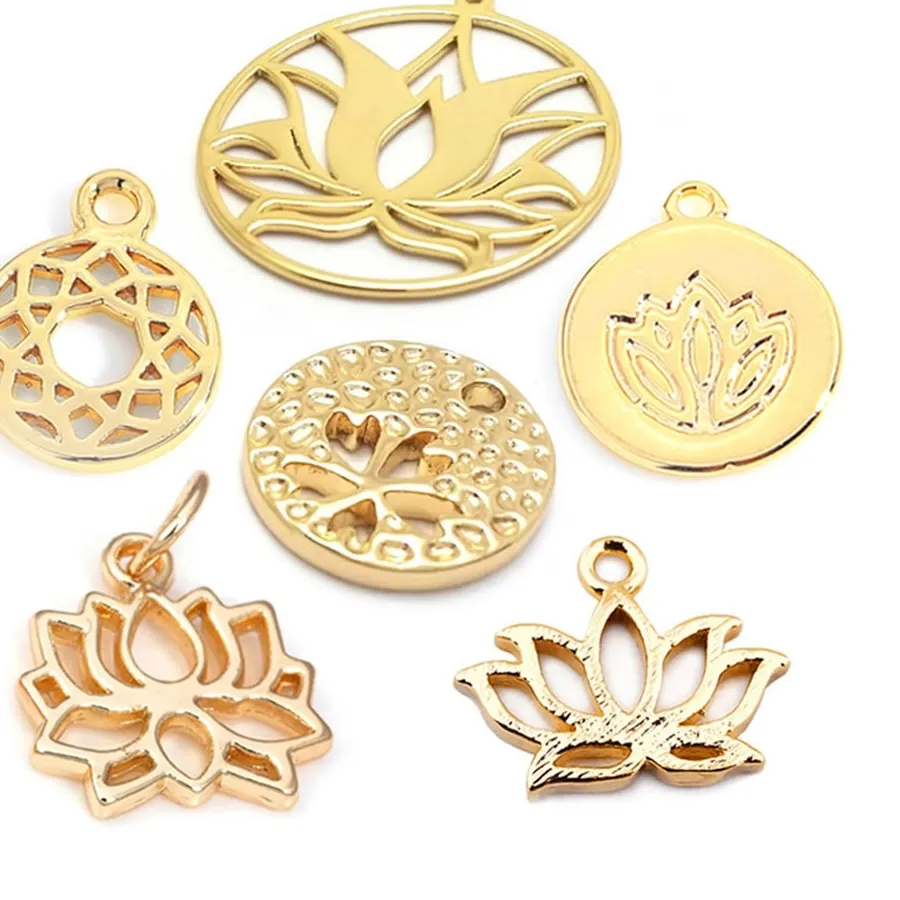 Authentic 18K Gold Color Brass Lotus Flower Charms Pendants Jewelry Making Supplies Diy Necklaces Earrings Bracelets Findings Accessories