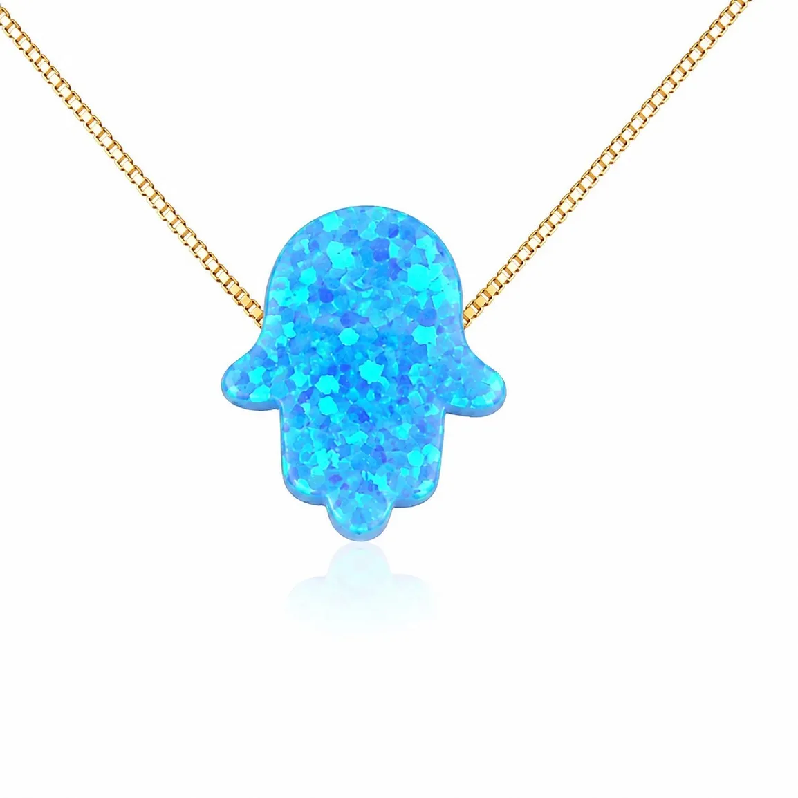 Authentic Opal Hamsa Hand of Fatima Necklace Protection Luck 14k Gold Vermeil 925 Silver