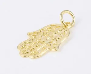 Authentic Evil Eye Hamsa Hand of Fatima Kabbalah Charm Pendant & Necklace Gold Plated *