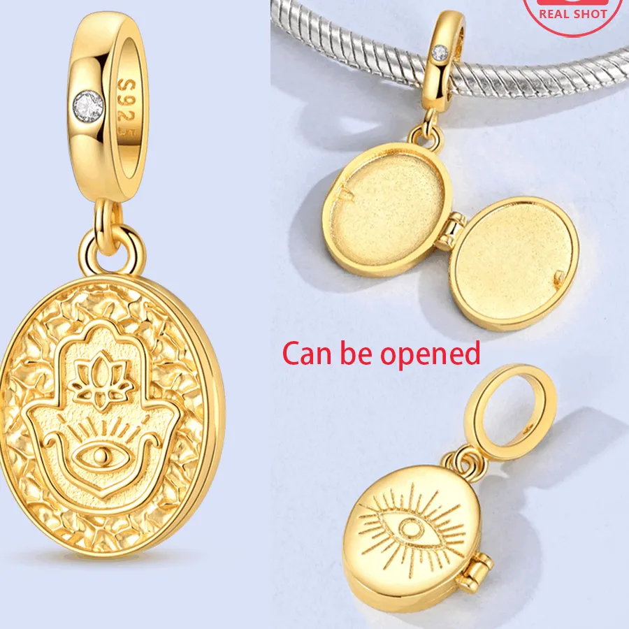 Authentic 925 Sterling Silver Hamsa Hand Evil Eye Charms Beads Fit Original Bracelets Bag Keychain Earring Pendant Diy Women Jewelry