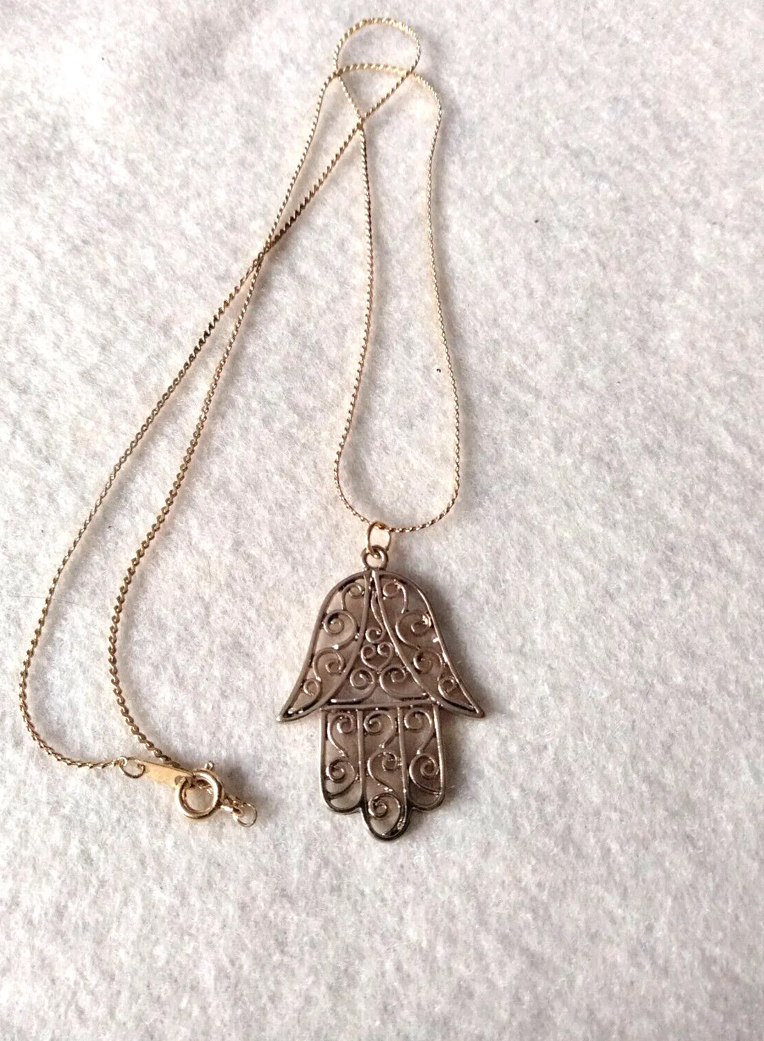 Authentic HAMSA HAND OF FATIMA GOLD PLATED FILIGREE PENDANT NECKLACE