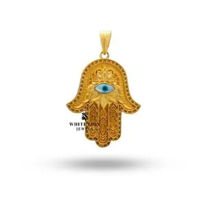 Authentic Divine Hamsa Hand of Fatima Evil Eye Talisman – Gold‑Plated 925 Silver Pendant