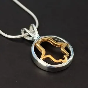 Authentic Hamsa Necklace Silver Gold Plated Men Women Modernist Hand of Fatima Minimalist