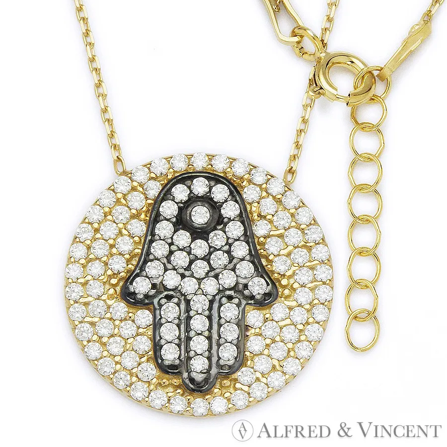 Authentic The Evil Eye's Embrace: Hamsa Hand of Fatima Pendant - Sterling Silver & CZ