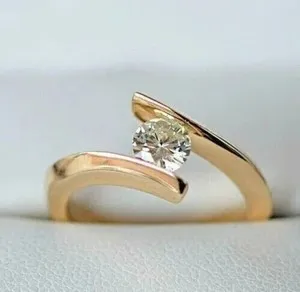 Authentic Solace of the Solitaire: 2Ct Lab Created Diamond Bypass Ring in Radiant 14K Yellow Gold Plating