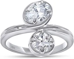 Authentic The Eternal Union Diamond Bypass Ring in Sterling Silver