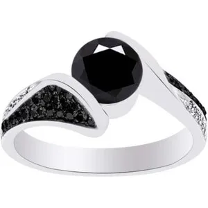 Authentic Midnight Eclipse Bypass Ring – 2 Ct Dual Moissanite & Diamond in Sterling Silver