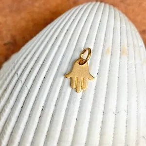 Authentic 24K Yellow Gold Plated Sterling Silver Pendant Hamsa Hand of Fatima Charm TINY