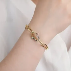 Authentic Gold Plated Paper Clip Hamsa, Hand of God, Hand of Fatima CZ Womens Bracelet