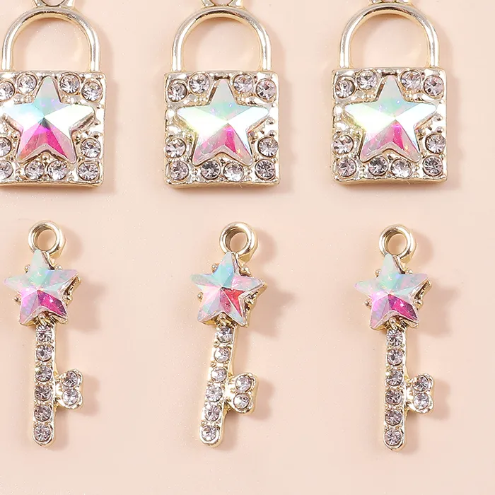 Authentic The Golden Cipher: Radiant Crystal Lock and Key Charms