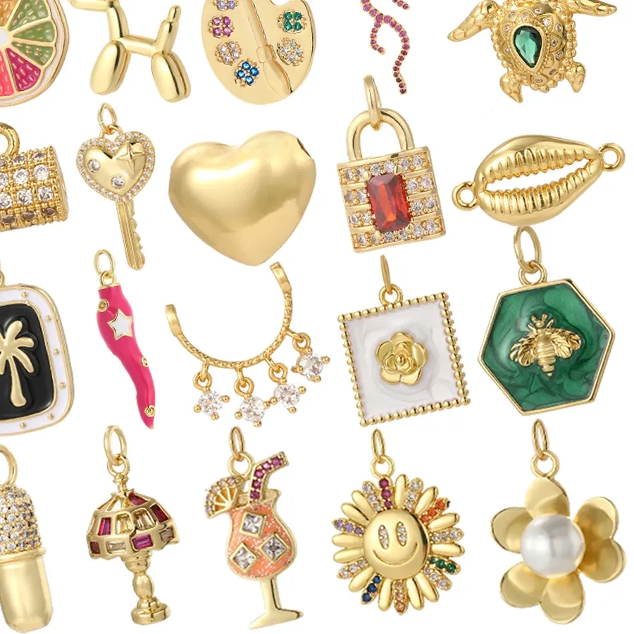 Authentic Key & Lock Lovers Charms for Jewelry Making Supplies Dijes Heart animal bag Pendant Gold Color Diy Earring Bracelet Necklacees