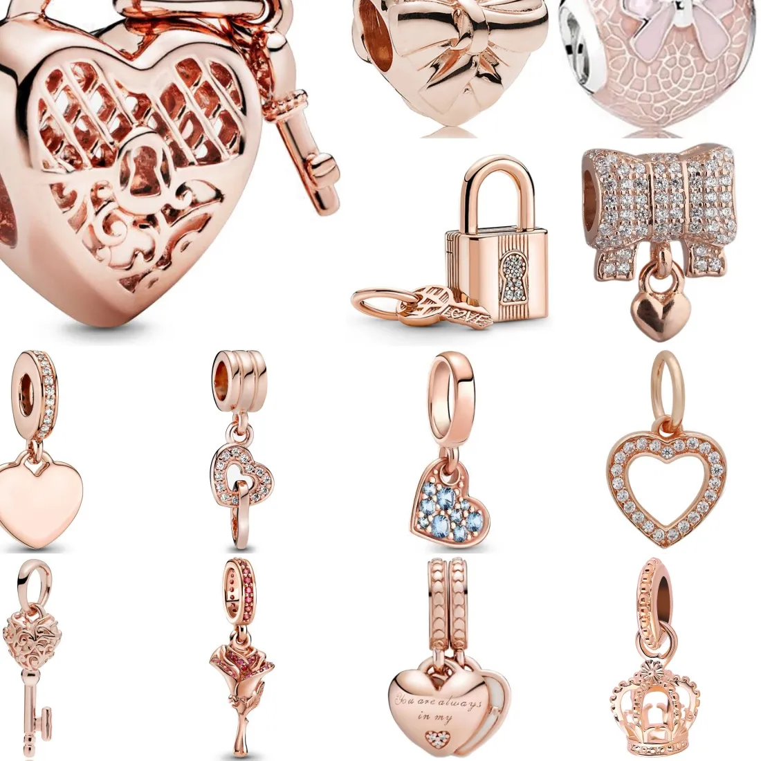 Authentic 925 Sterling Silver Trinkets Rose Gold Locks And Keys Charm Of 925 Chain Bead Fit Original Bracelet Accessories DIY Girl Jewelry