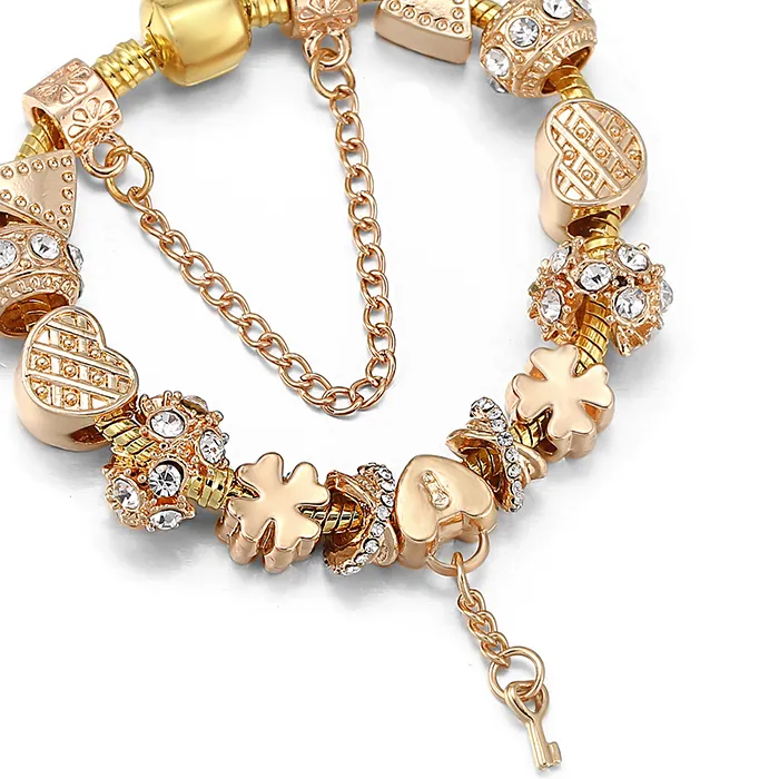 Authentic Unlock the Secrets of the Heart: Crystal Key & Lock Charm Bangle