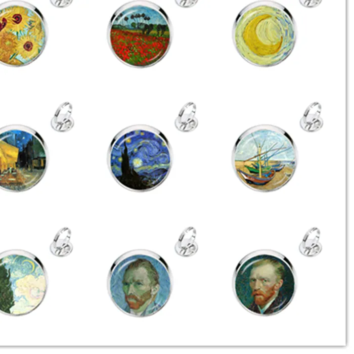 Authentic Silver Color Simple Style Rings Van Gogh Famous Artist Starry Night Adjustable Rings Glass Cabochon Jewelry Kids Gifts