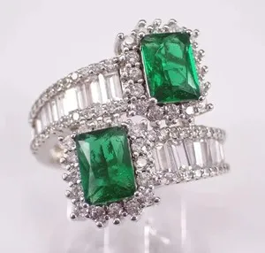 Authentic Emerald Radiance: 3.90Ctw Oval Lab Created Green Emerald Bypass Wedding Ring in 14K White Gold Plated Elegance