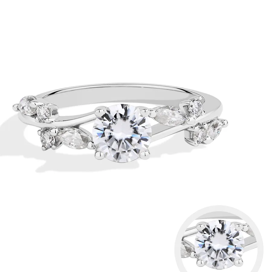 Authentic ATTAGEMS Bypass Moissanite Ring Round Cut 0.8ct DVVS1 Real 925 Sterling Silver Women's Rings for Engagement Wedding Fine Jewelry