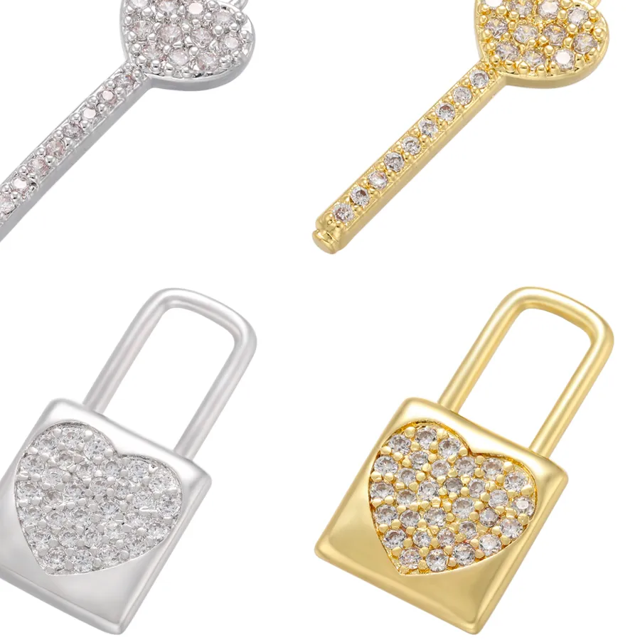 Authentic ZHUKOU 2021 NEW gold color key/lock small pendant for women DIY handmade necklace earrings jewelry accessories wholesale