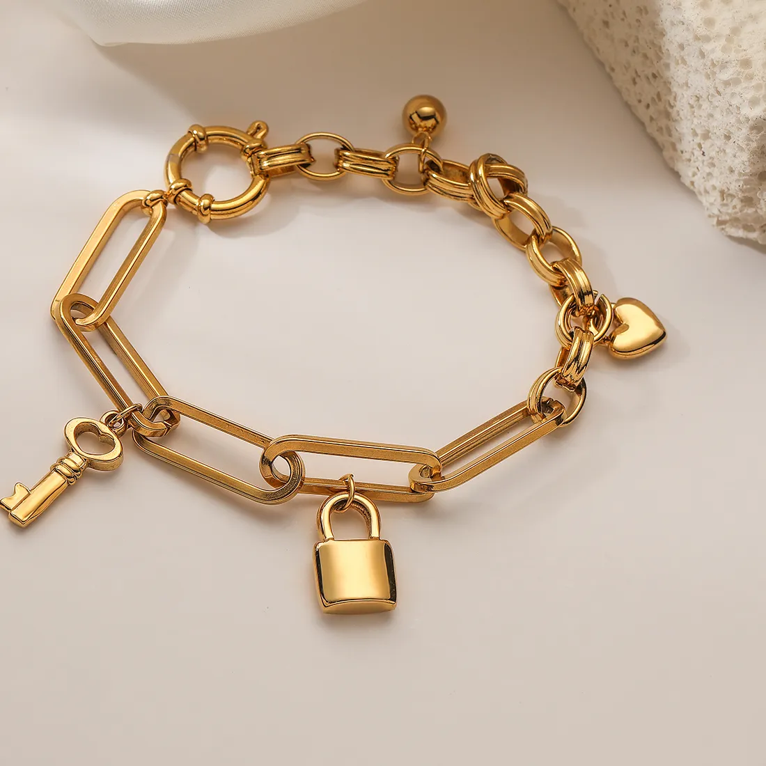 Authentic Heart of the Lock: Golden Key Charm Bracelet
