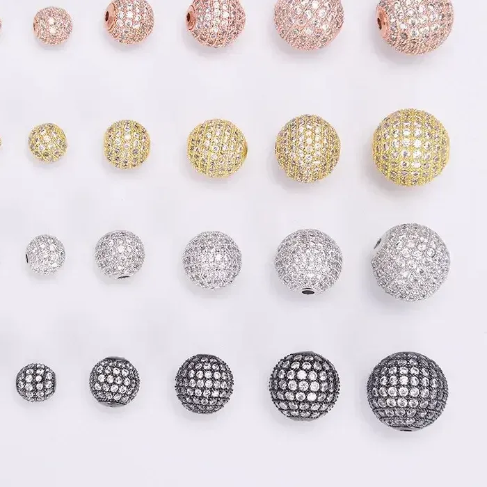 Authentic Beads for Jewelry Making Gold Silver Color Accessories Paved Zircon Spacer Bead String Beaded Diy Necklace Bracelet Chain Charms