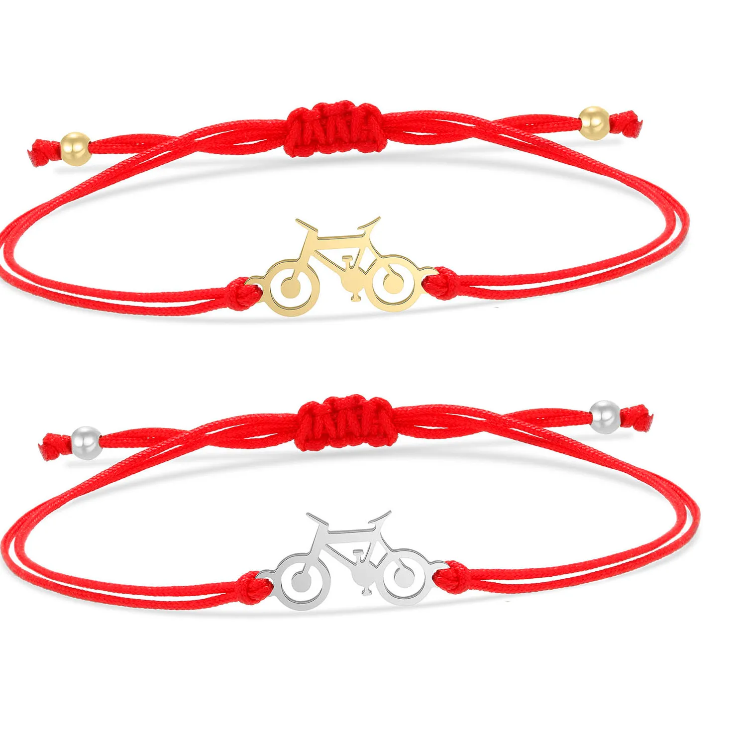 Authentic Gold-plated Delicate Polished Bicycle Charm Bracelet Women Girl Good Punk Mechanic Bike Red String Jewelry