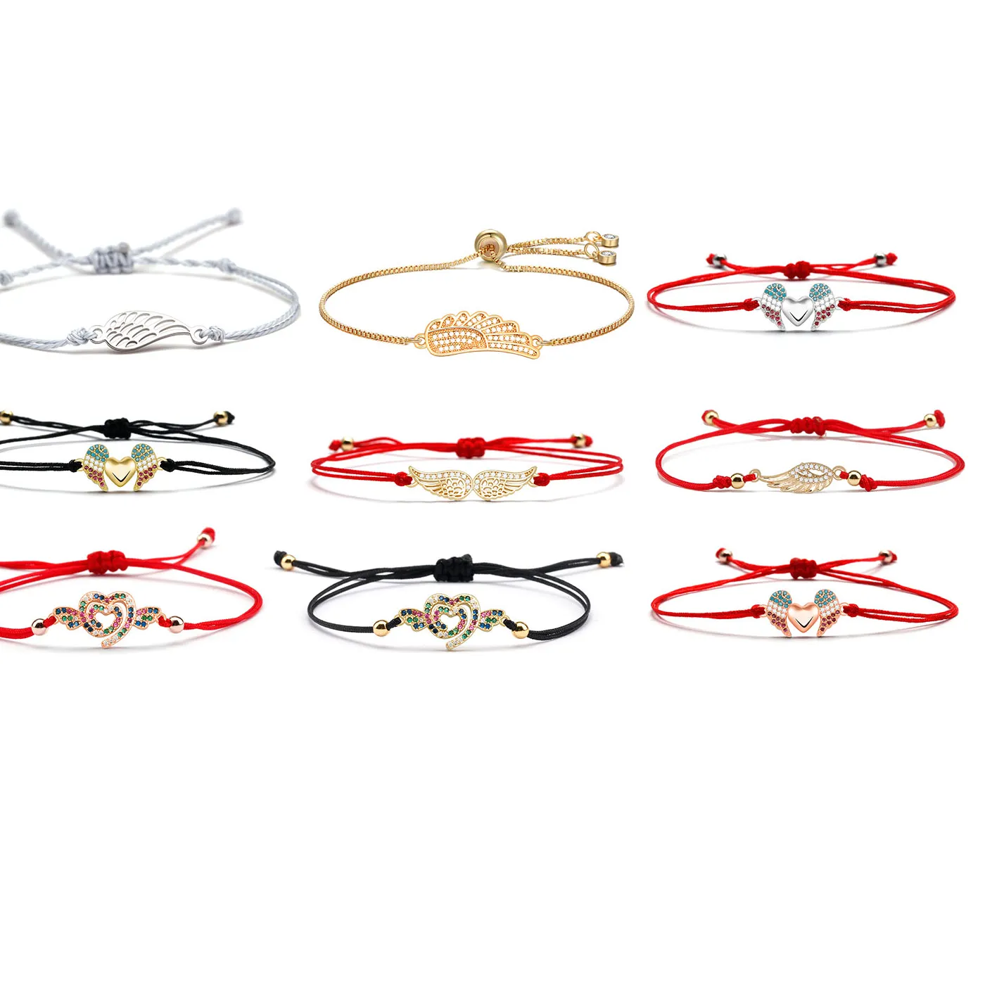 Authentic Celestial Guardian Angel Wing Red String Talisman - Heart & Eye Gold-Plated Sacred Bracelet